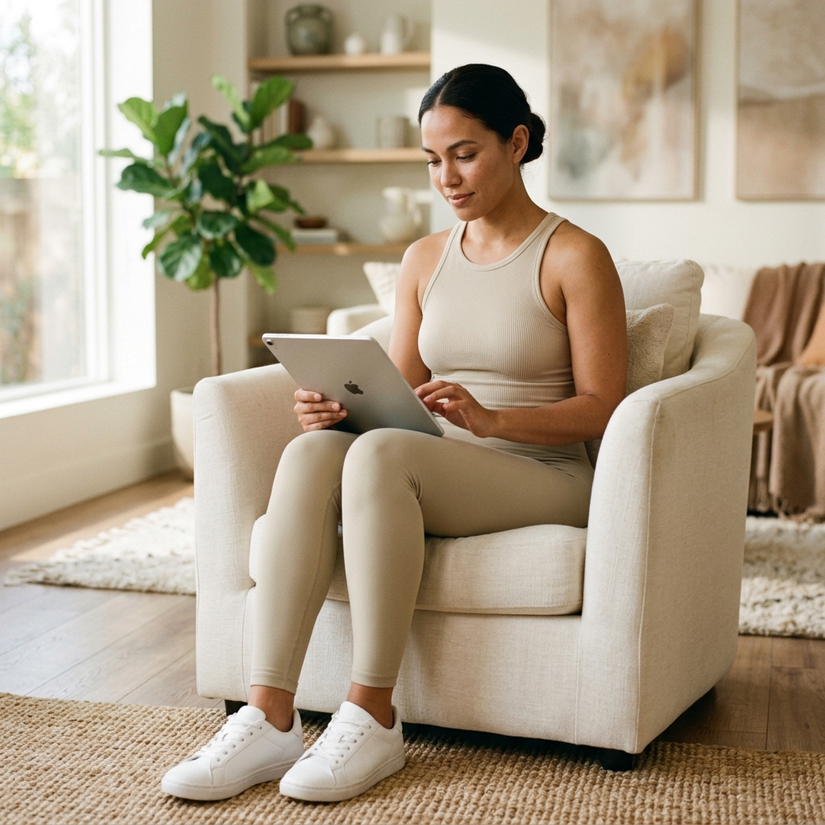 A healthy moment at home, exploring telehealth wellness